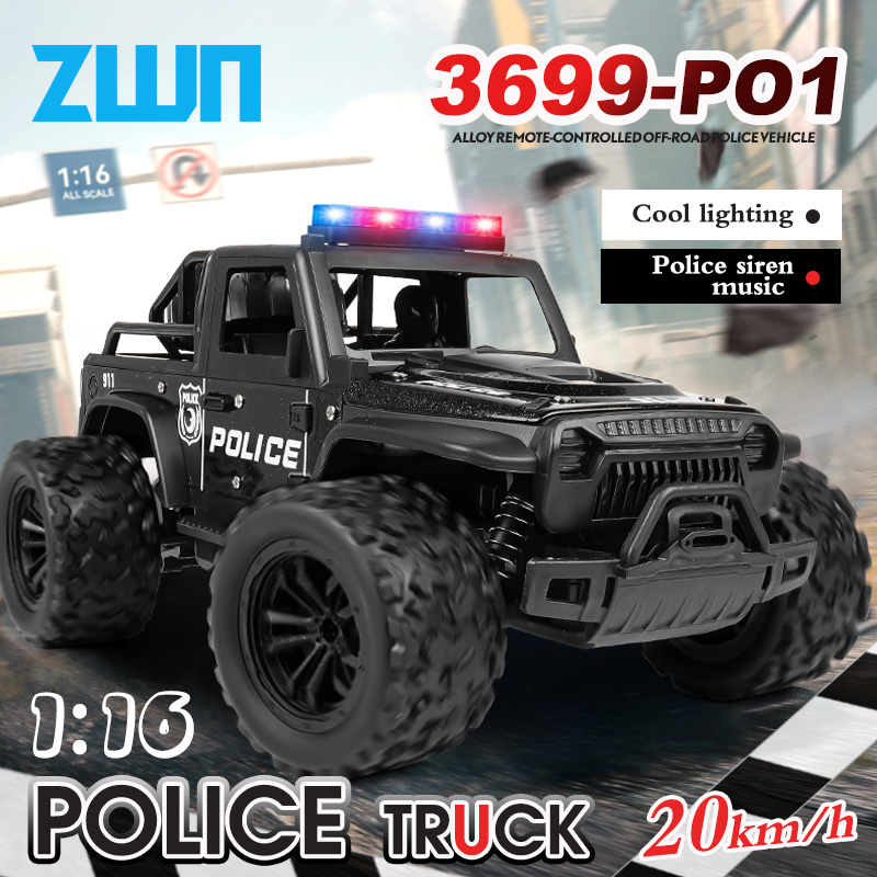 Drone Lidi Rc - ZWN 1:16合金製高速オフロードパトカーRCカー、音楽サウンドとLEDライト付き屋外玩具、2.4Gリモートコントロールカー