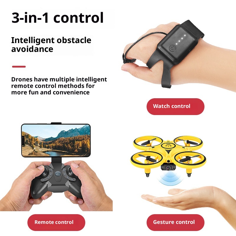 Drone Smart Rc - 電動ジェスチャー制御ドローンおもちゃ、ライト付きスマートRC電動飛行ドローン、LED付き屋外おもちゃ、子供、男の子、女の子向けおもちゃギフト