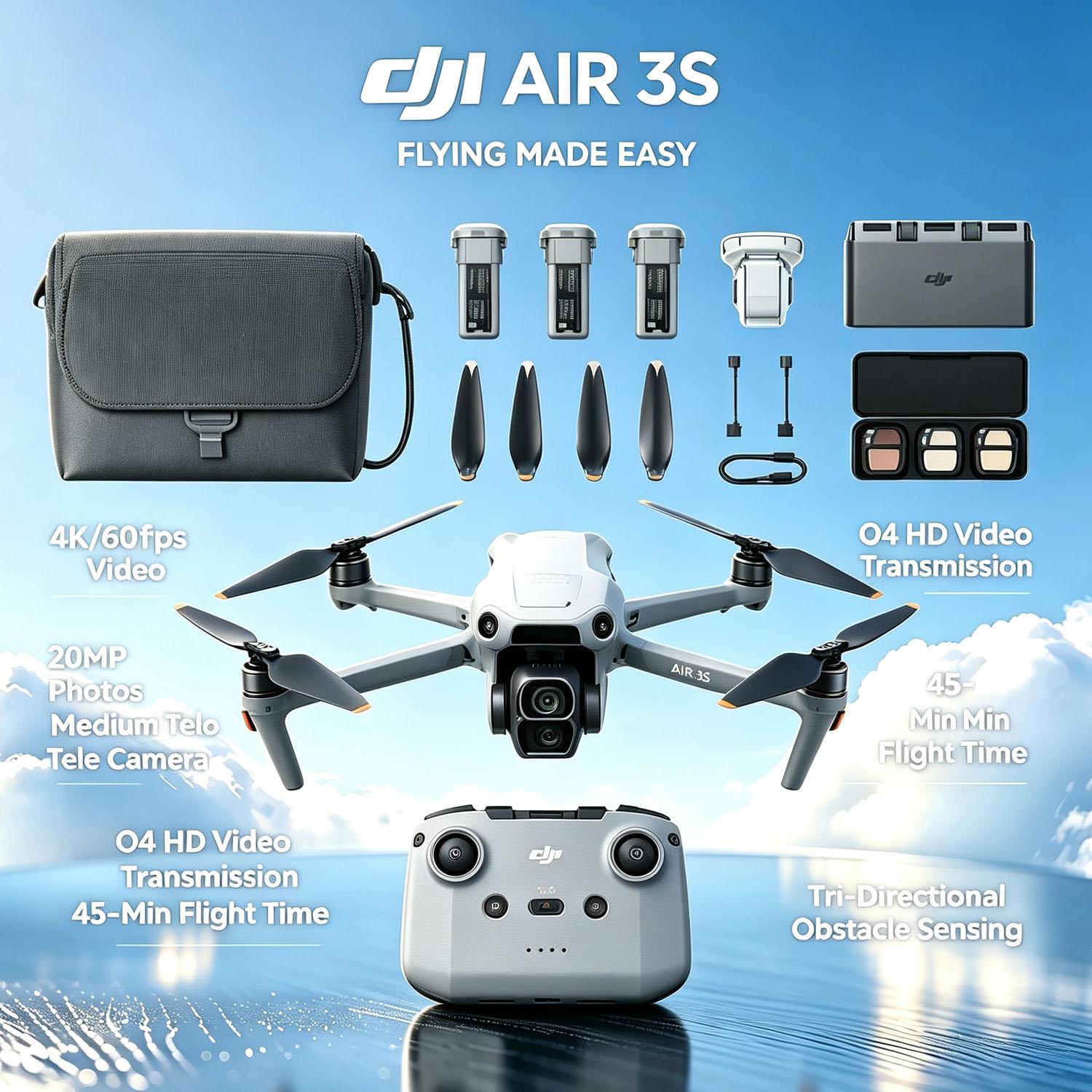 Drone Rc N3 3 Batteries - 開封済み-DJI Air 3S Fly More Combo